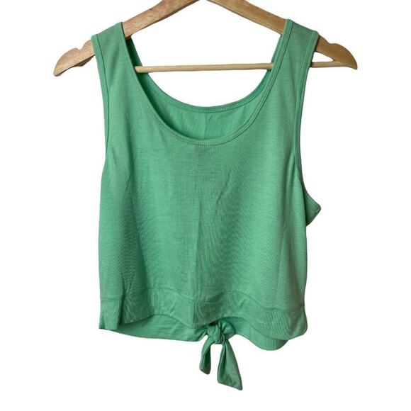Wildfox Sweat Neptune Green Front Tie Active Crop Tank Top Women's Size L NWT - Picture 4 of 7